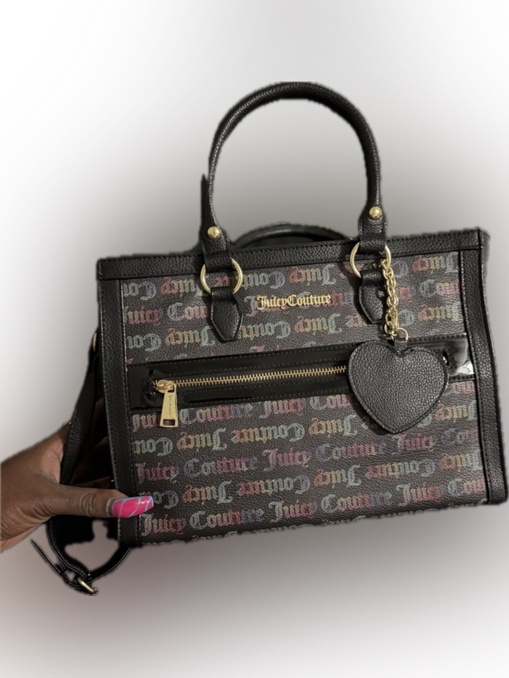 Juicy Couture Black Multicolor Logo Satchel with Heart Charm